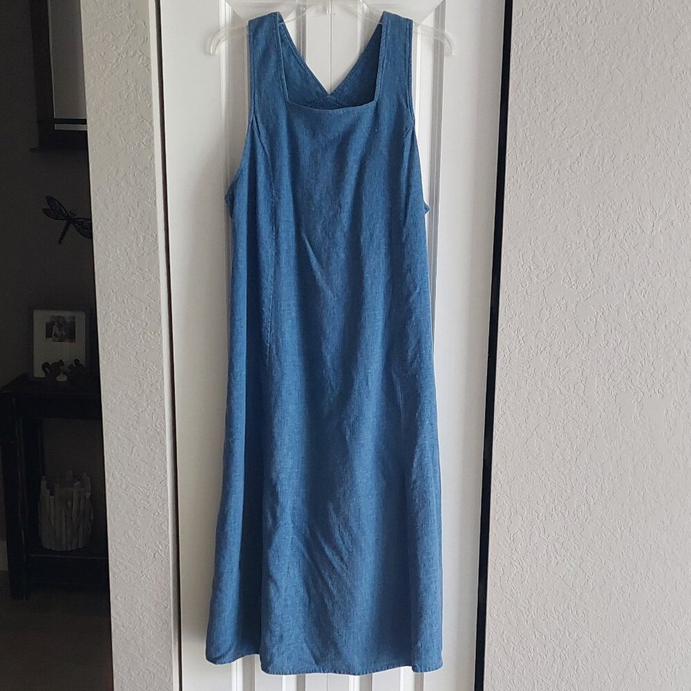 Talbots Linen Blend Blue Maxi Dress Women's Size 12